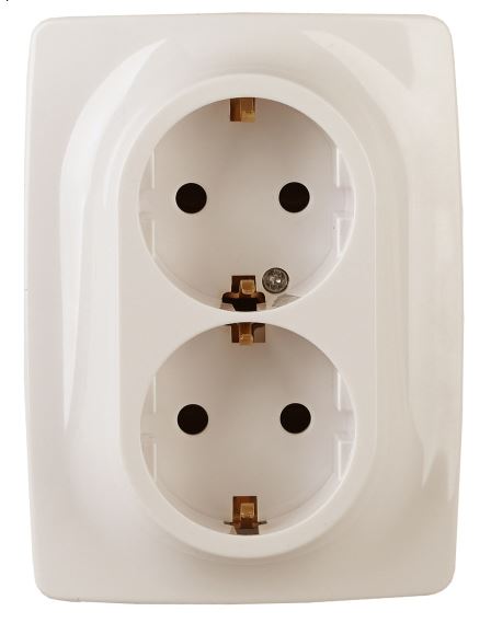 Розетка двойная 12-2106-02 16А IP20 250В 2X2P+E серия 12 слоновая кость Schuko (Б0031229), с заземлением