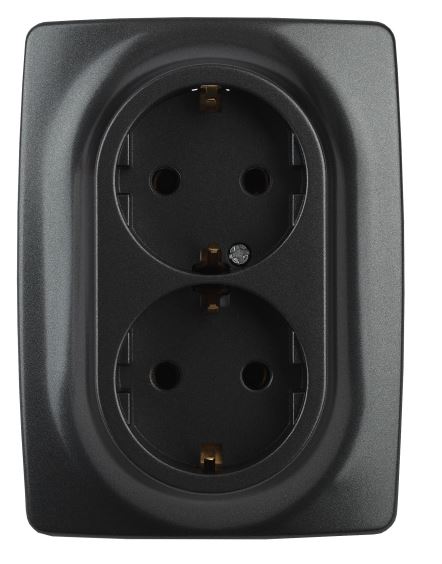 Розетка двойная 12-2106-05 16А IP20 250В 2X2P+E серия 12 антрацит Schuko (Б0031232), с заземлением