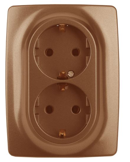 Розетка двойная 12-2106-14 16А IP20 250В 2X2P+E серия 12 медь Schuko (Б0031236), с заземлением