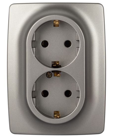 Розетка двойная 12-2106-16 16А 250В 2X2P+E серия 12 титан Schuko (Б0065706)