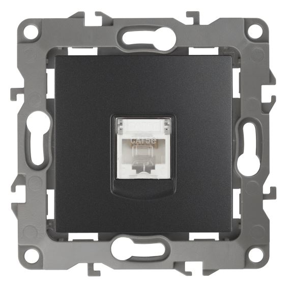 Розетка RJ45 12-3107-05 IP20 серия 12 антрацит ЭРА (Б0014727), информационная