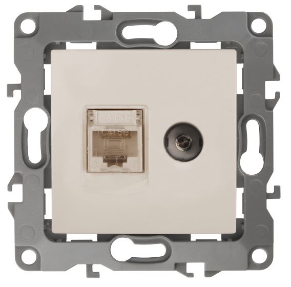 Розетка RJ45+TV 12-3110-02 IP20 серия 12 слоновая кость ЭРА (Б0027442), комбинированная
