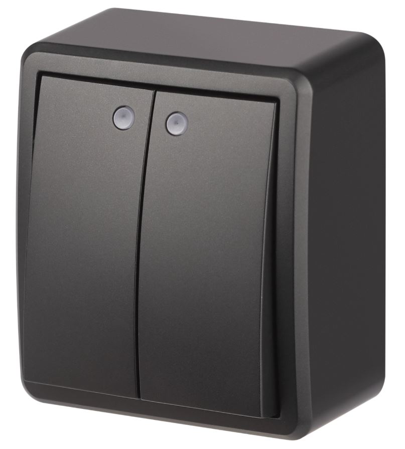 Выключатель 2-кл. ОУ Эксперт IP20 11-1205-05 250В 10АХ антрацит ЭРА (Б0063021), с подсветкой