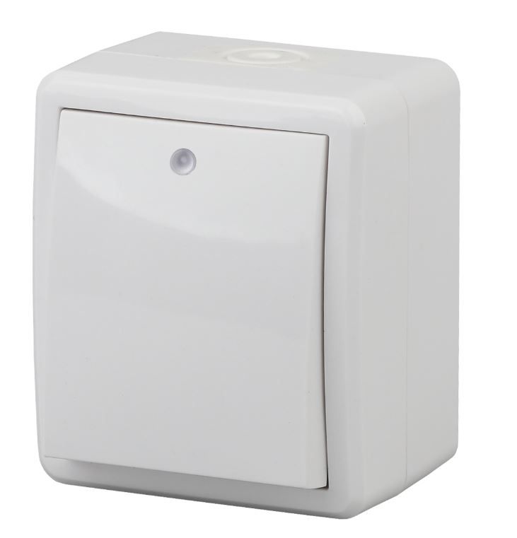 Выключатель 1-кл. ОУ Эксперт IP54 11-1402-01 250В 10АХ белый ЭРА (Б0020671), с подсветкой