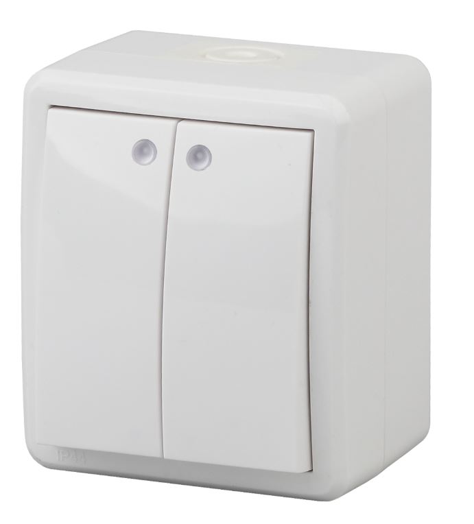 Выключатель 2-кл. ОУ Эксперт IP54 11-1405-01 250В 10АХ белый ЭРА (Б0020677), с подсветкой