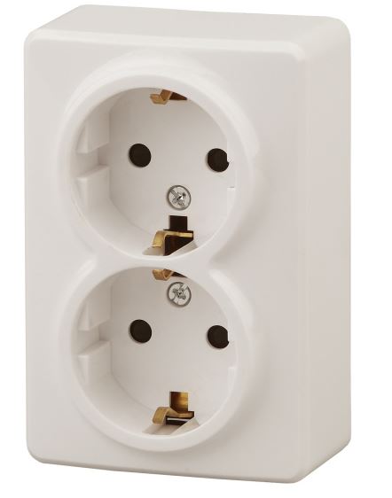 Розетка двойная ОУ Эксперт 11-2205-02 16А IP20 250В 2х2P+E слоновая кость Schuko (Б0020692), с заземлением