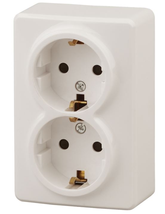 Розетка двойная ОУ Эксперт 11-2206-02 16А IP20 250В 2х2P+E слоновая кость Schuko (Б0020695), с заземлением со шторками