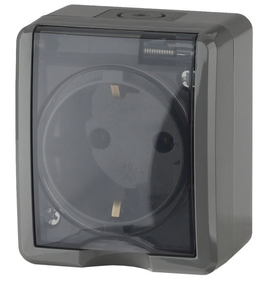 Розетка ОУ Эксперт 11-2401-03 16А IP54 250В 2P+E серый ЭРА (Б0020713), с заземлением крышкой