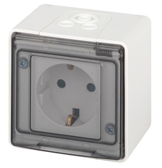 Розетка ОУ Эксперт 11-2501-01 16А IP55 250В 2P+E белый ЭРА (Б0063294), с заземлением с крышкой