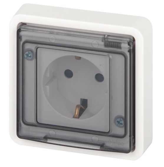 Розетка СУ Эксперт 11-2522-01 16А IP55 250В 2P+E белый ЭРА (Б0063281), с заземлением с крышкой со шторками