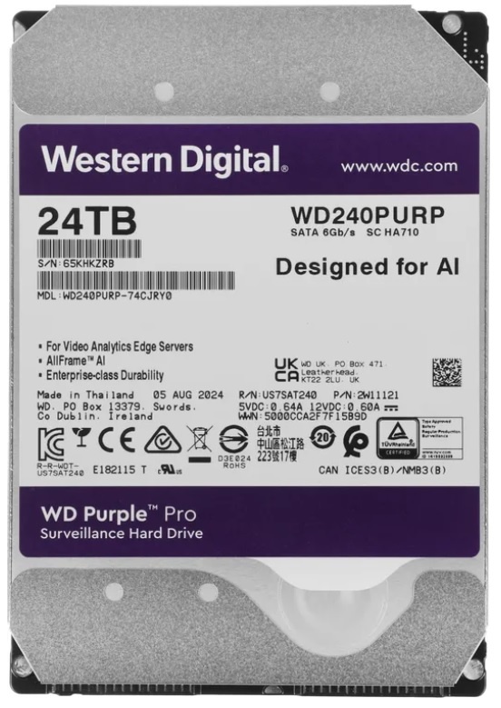 HDD 24000 GB (24 TB) SATA-III Purple Pro (WD240PURP), жесткий диск (HDD) для видеонаблюдения
