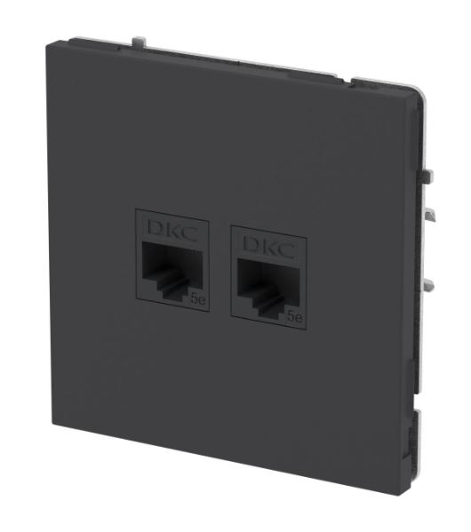 Розетка RJ-45 KANT 5E двойная черный уголь (7012664), компьютерная без шторки