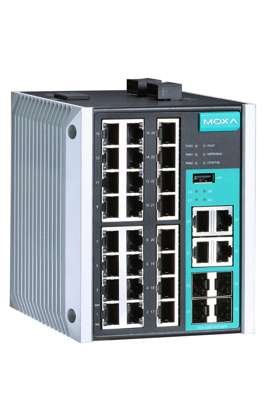 EDS-528E-4GTXSFP-HV, управляемый коммутатор Gigabit Ethernet c портами 24х10/100BaseT(X), 4х10/100/1000BaseT(X)