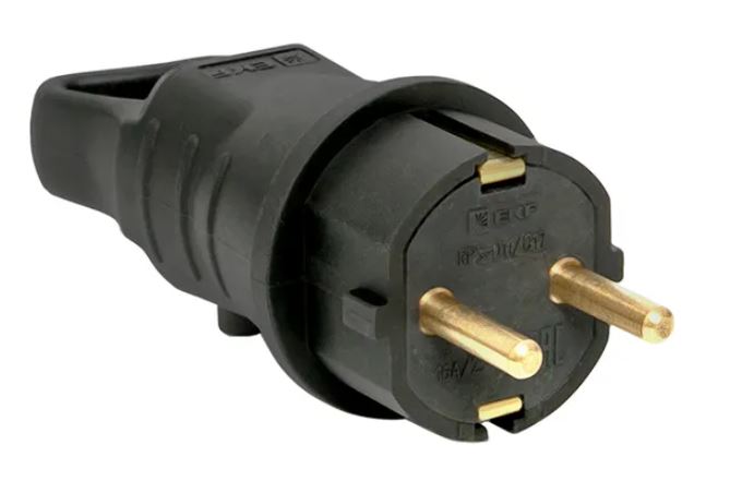 Марс Вилка угловая каучуковая 230В 2P+PE 16A IP44 (RPS-017-16-230-44), с кольцом