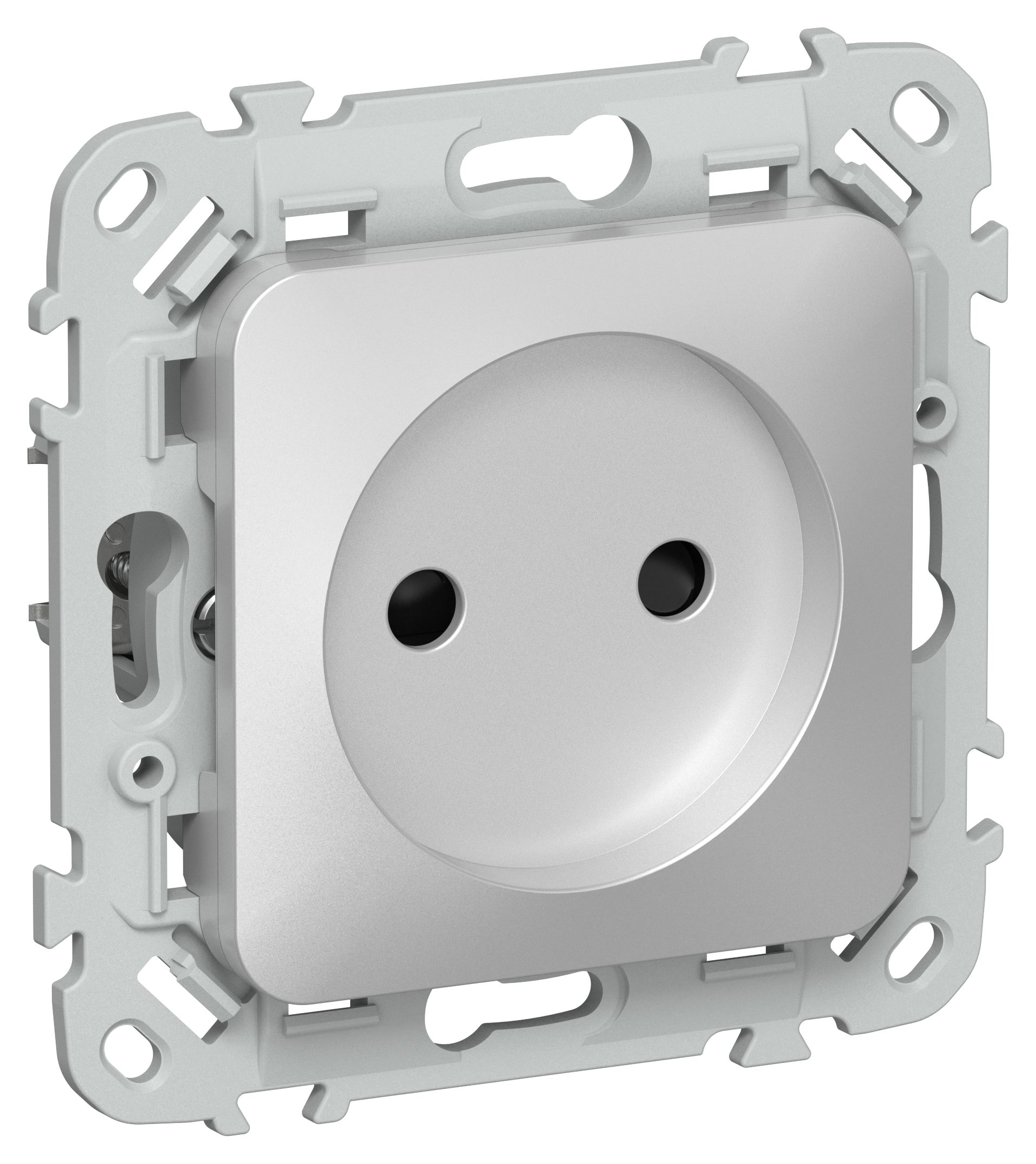 FLITE Розетка 1-местная без заземления с защитными шторками безвинтовое крепление 10А РСш01-1-ФлА скрытой установки алюминий (FI-R13-10-1-K47)