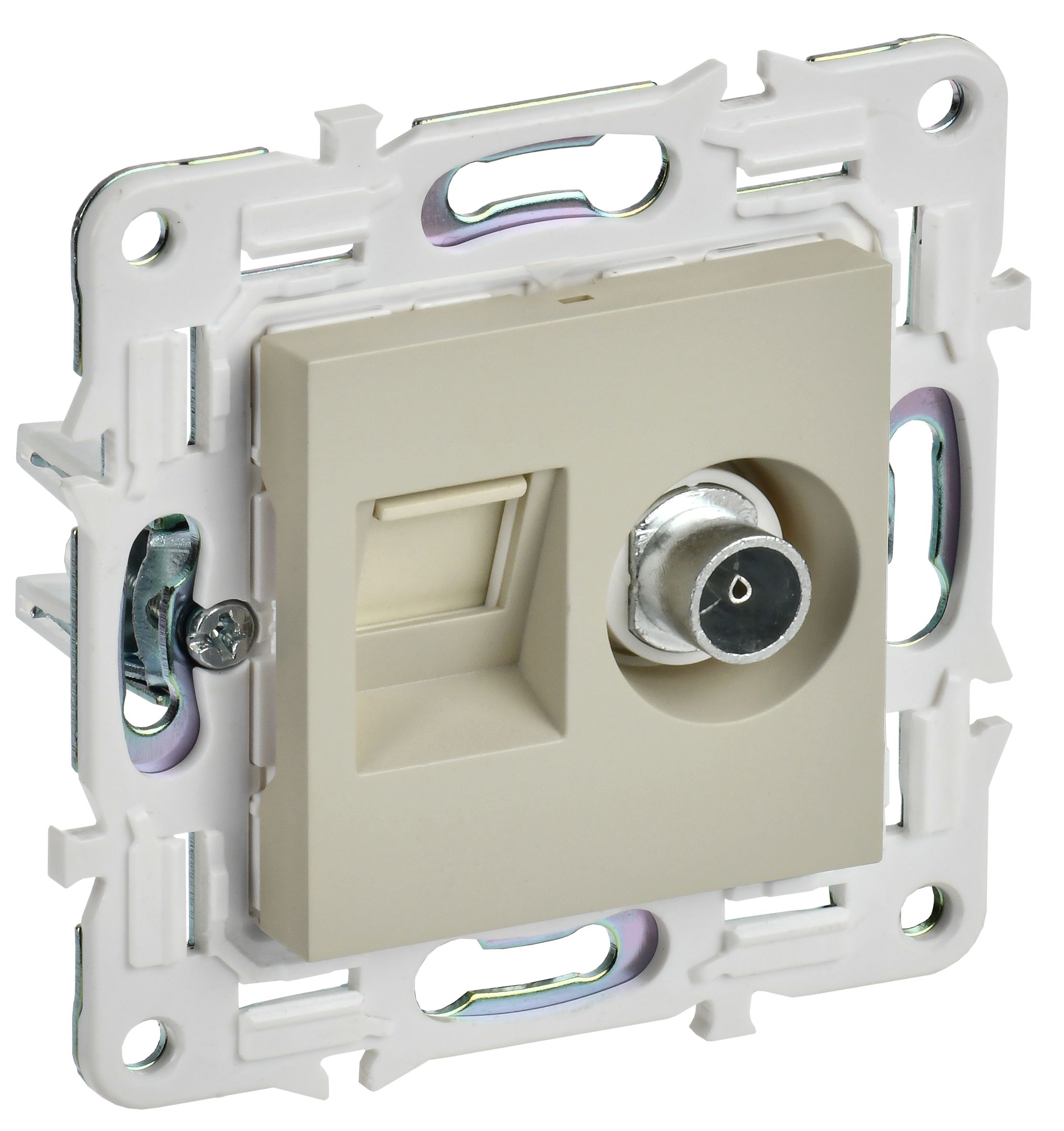 SKANDY Розетка двойная TV+RJ45 кат.5E SK-A14B скрытой установки бежевый (SK-AK20-1-K10)