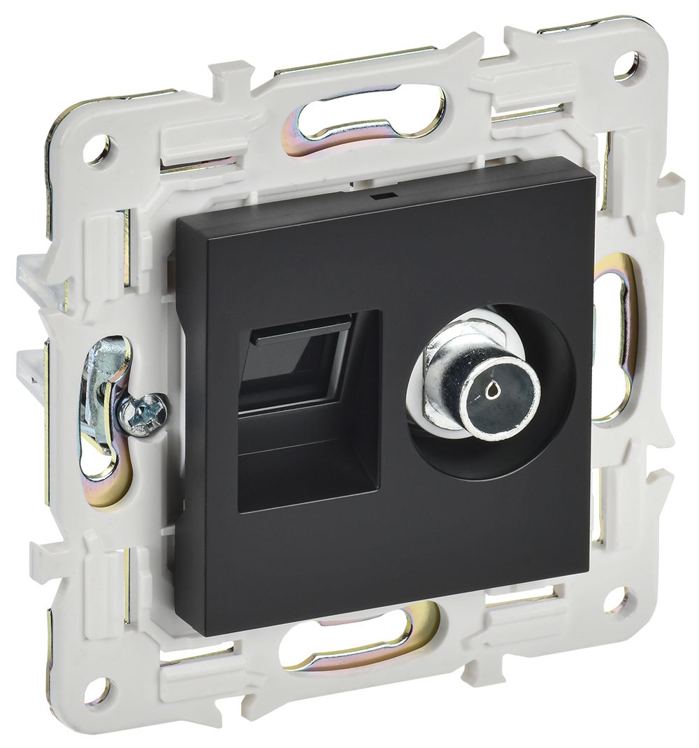 SKANDY Розетка двойная TV+RJ45 кат.5E SK-A14Bl скрытой установки черный (SK-AK20-1-K02)