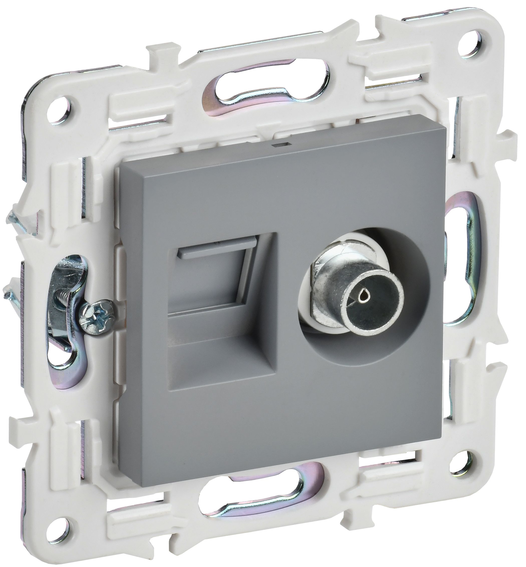 SKANDY Розетка двойная TV+RJ45 кат.5E SK-A14Gr скрытой установки серый (SK-AK20-1-K03)